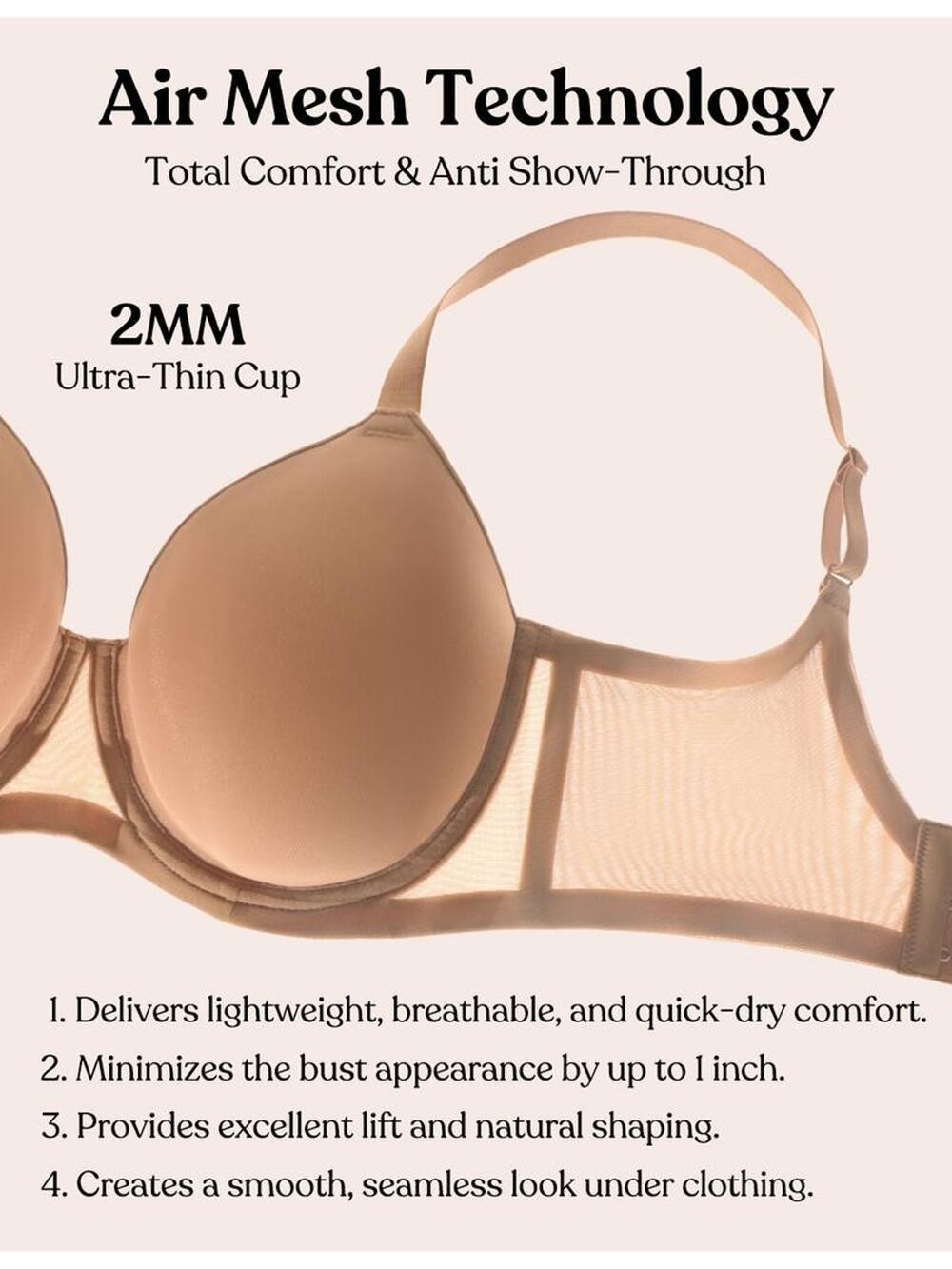 EUC $46 HSIA AirMesh Full Coverage Seamless Underwire Nude T Shirt Bra 38D